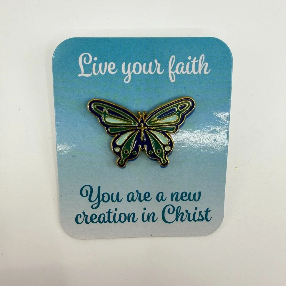 Oriental Trading Christian Butterfly Cross Enamel Lapel Pin Blue Faith Gift